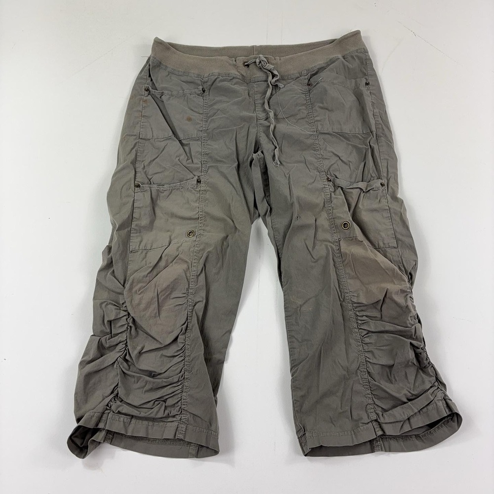 XCVI Capri Pants Womens 1X Gray Ruched Cargo Drawstring Elastic Waist Stretch